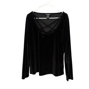 Hot Topic Black Velvet Criss Cross Cutout Long Sleeve Top Goth Stretch Shirt